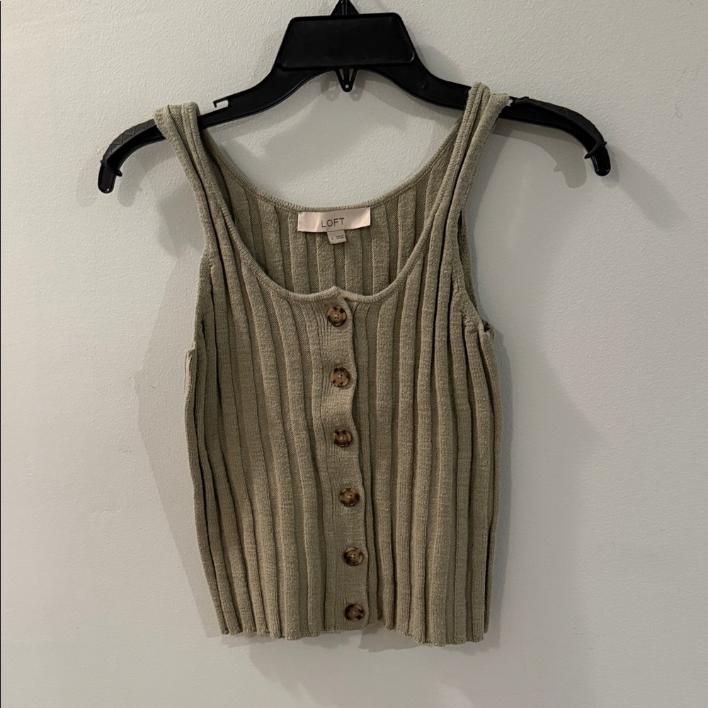 LOFT Sage Green Ribbed Button Tank Top